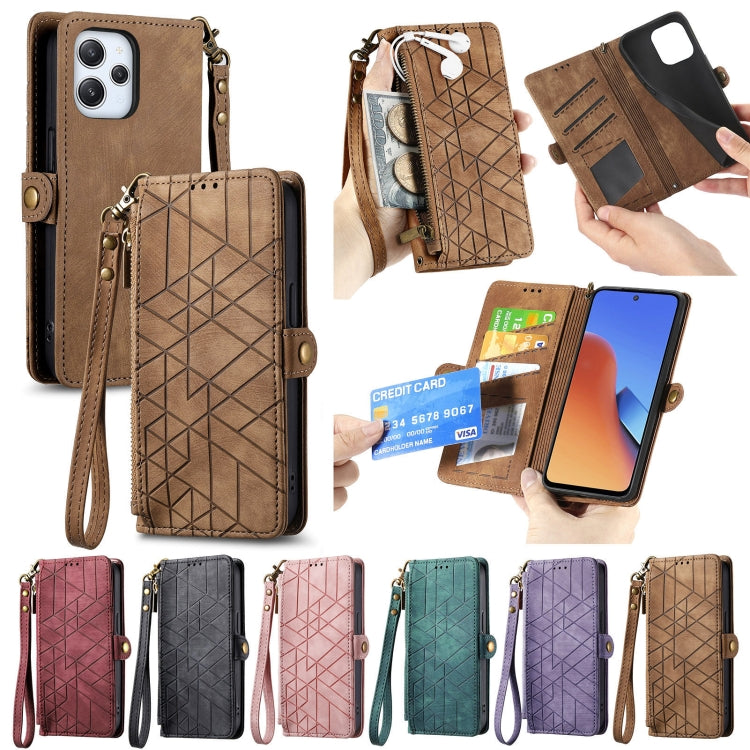 For Xiaomi Redmi Note 12 4G Geometric Zipper Wallet Side Buckle Leather Phone Case(Green) by buy2fix