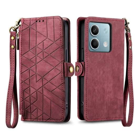 For Redmi Note 13 4G Geometric Zipper Wallet Side Buckle Leather Phone Case(Red) by buy2fix
