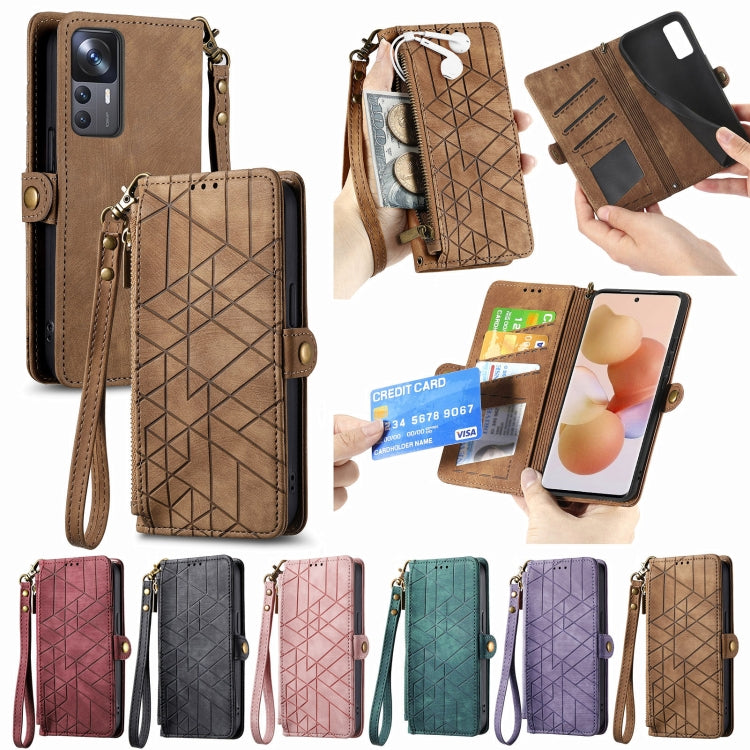 For Xiaomi Poco X3 GT Geometric Zipper Wallet Side Buckle Leather Phone Case(Purple) by buy2fix