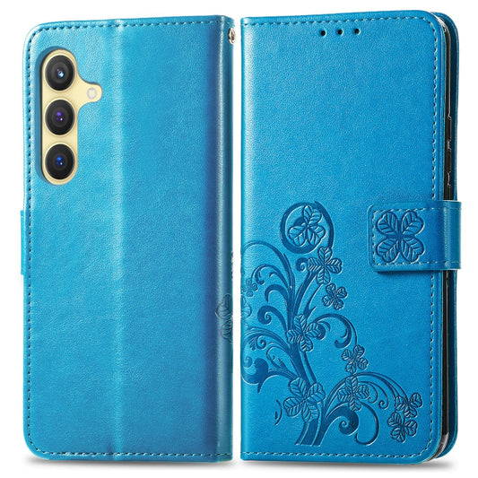 For Samsung Galaxy S24+ 5G Four-leaf Clasp Embossed Buckle Leather Phone Case(Blue) by buy2fix