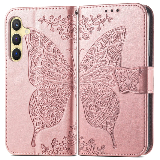 For Samsung Galaxy S24+ 5G Butterfly Love Flower Embossed Leather Phone Case(Rose Gold) by buy2fix