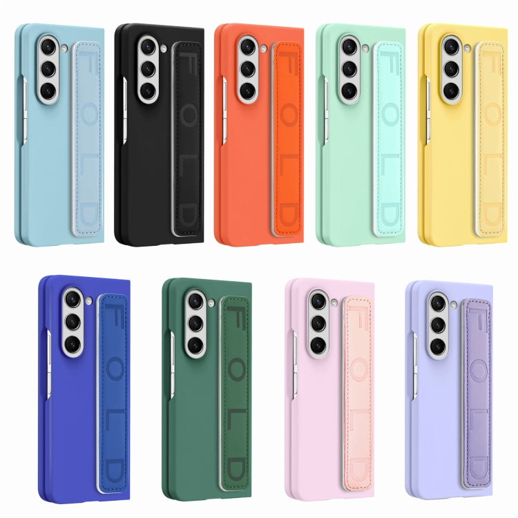 For Samsung Galaxy Z Fold5 5G Integrated Wristband Genuine Leather Phone Case(Yellow) - Galaxy Z Fold5 Cases by buy2fix | Online Shopping UK | buy2fix