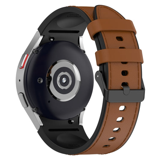 For Samsung Galaxy Watch 6 Classic Silicone Leather Black Buckle Watch Band(Brown) by buy2fix