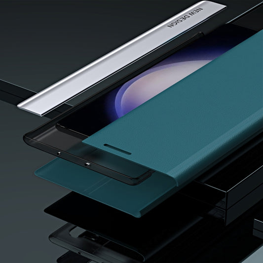 For Samsung Galaxy M34 5G Side Electroplated Adsorption Leather Phone Case(Light Blue) by buy2fix