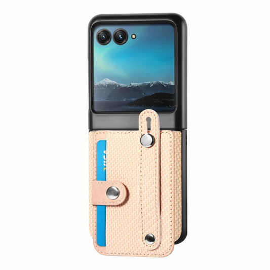 For Motorola Razr 40 Ultra Wristband Kickstand Card Wallet Back Cover Phone Case(Khaki) by buy2fix
