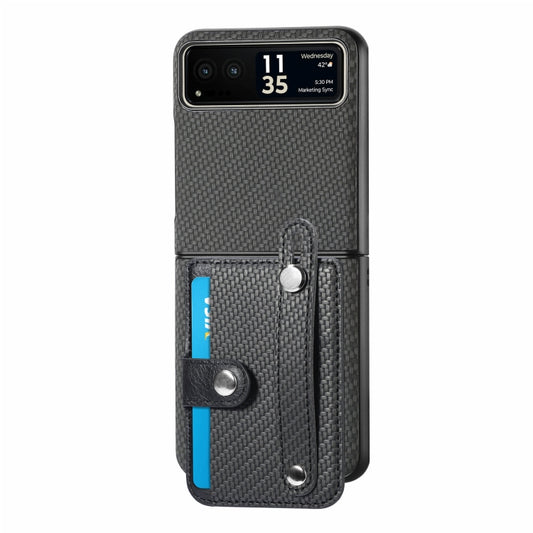 For Motorola Razr 40 Wristband Kickstand Card Wallet Back Cover Phone Case(Black) by buy2fix