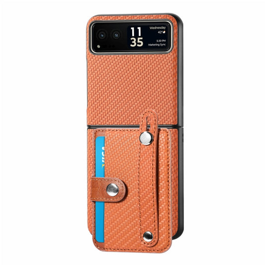 For Motorola Razr 40 Wristband Kickstand Card Wallet Back Cover Phone Case(Brown) by buy2fix