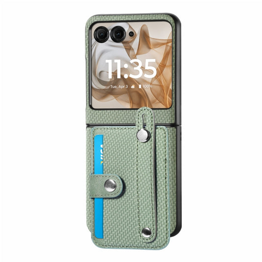 For Motorola Razr 50 Wristband Kickstand Card Wallet Back Cover Phone Case(Green) by buy2fix