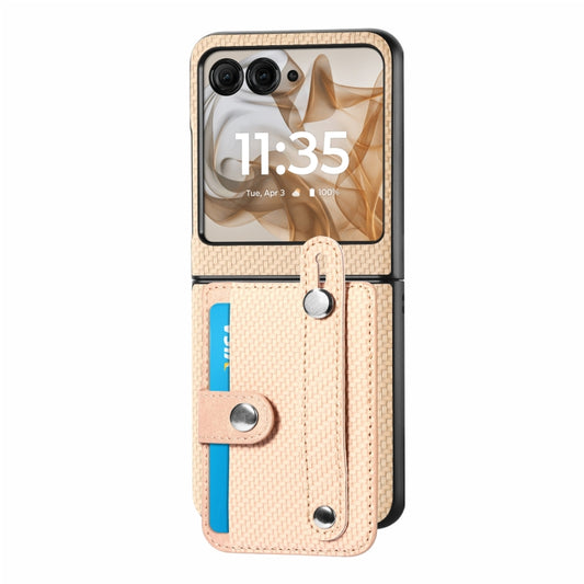 For Motorola Razr 50 Wristband Kickstand Card Wallet Back Cover Phone Case(Khaki) by buy2fix
