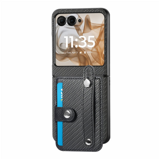 For Motorola Razr 50 Ultra Wristband Kickstand Card Wallet Back Cover Phone Case(Black) by buy2fix