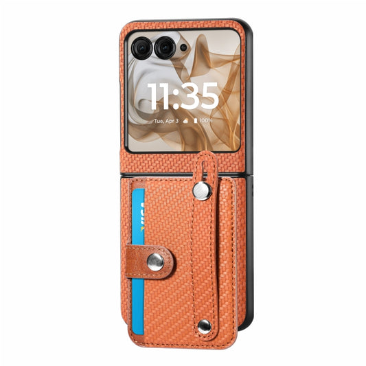 For Motorola Razr 50 Ultra Wristband Kickstand Card Wallet Back Cover Phone Case(Brown) by buy2fix