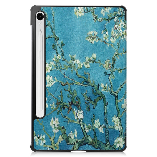 For Samsung Galaxy Tab S9 FE 10.9 JUNSUNMAY Custer Painted 3-Fold Stand Leather Smart Tablet Case(Apricot Flower) by JUNSUNMAY