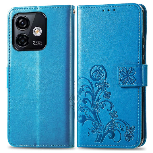 For Ulefone Note 16 Pro Four-leaf Clasp Embossed Buckle Leather Phone Case(Blue) by buy2fix