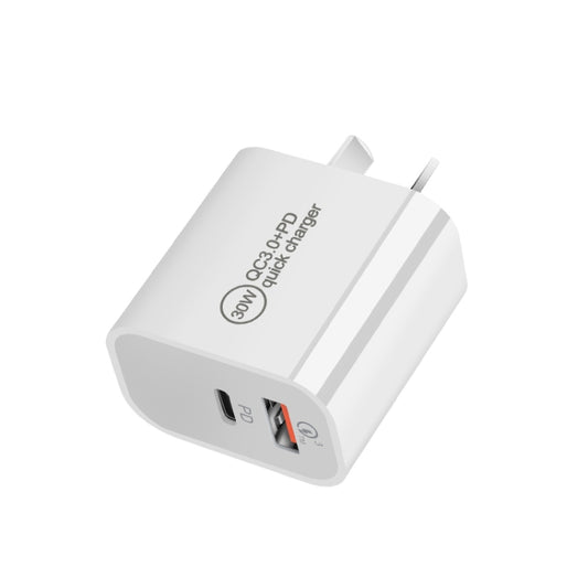 PD30W USB-C / Type-C + QC3.0 USB Dual Port Charger with 1m Type-C to 8 Pin Data Cable, US Plug by buy2fix