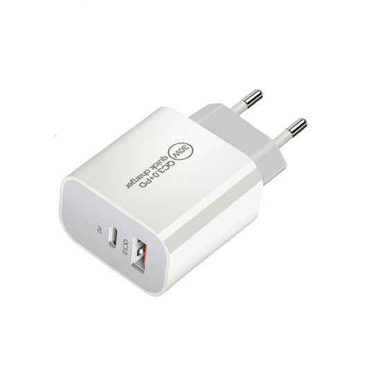 PD30W USB-C / Type-C + QC3.0 USB Dual Port Charger with 1m Type-C to Type-C Data Cable, EU Plug by buy2fix