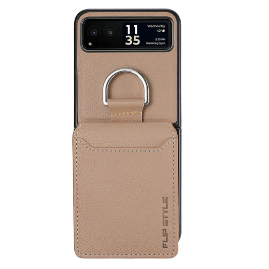 For Motorola Razr 40 Litchi Texture Leather Ring Wallet Phone Case(Khaki) by buy2fix