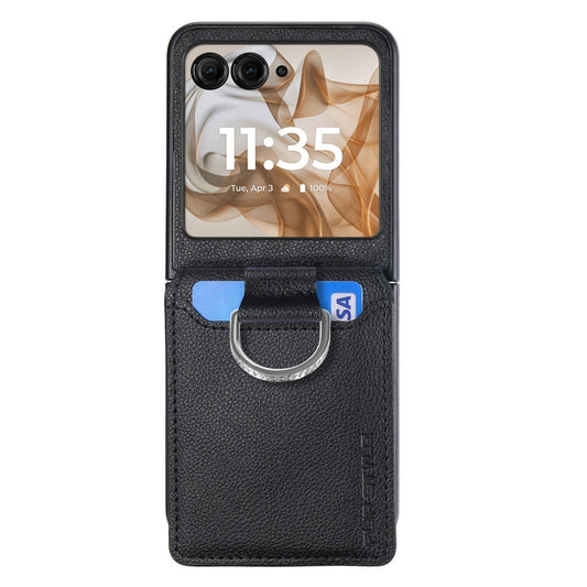 For Motorola Razr 50 Litchi Texture Leather Ring Wallet Phone Case(Black) by buy2fix