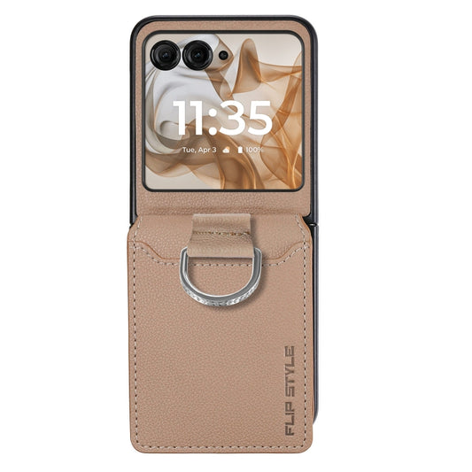 For Motorola Razr 50 Litchi Texture Leather Ring Wallet Phone Case(Khaki) by buy2fix