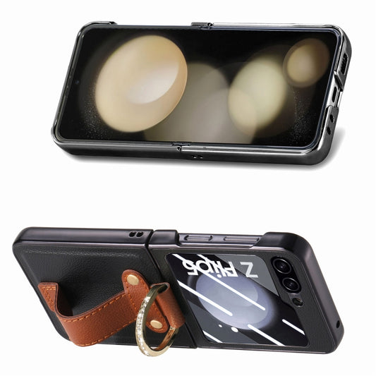 For Samsung Galaxy Z Flip5 5G Brilliant Plating PC Back Screen Integrated Ring Phone Case(Black) - Galaxy Z Flip5 Cases by buy2fix | Online Shopping UK | buy2fix