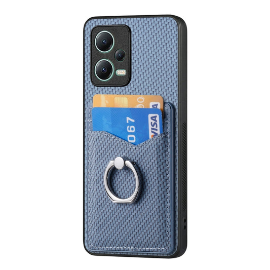 For Xiaomi 13 Lite Carbon Fiber Card Wallet Ring Holder Phone Case(Blue) by buy2fix