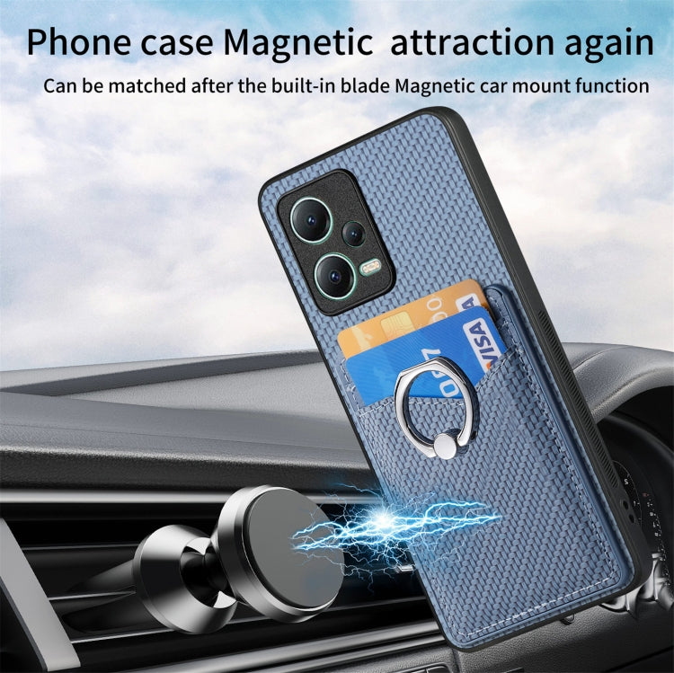 For Xiaomi 13 Lite Carbon Fiber Card Wallet Ring Holder Phone Case(Blue) by buy2fix