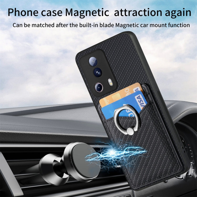 For Xiaomi Redmi Note 12 5G Carbon Fiber Card Wallet Ring Holder Phone Case(Black) by buy2fix