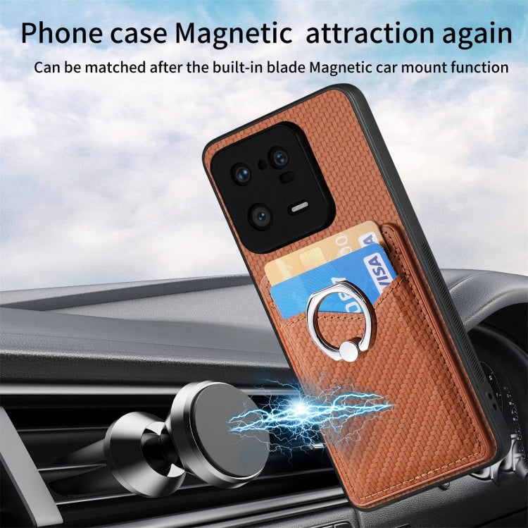 For Xiaomi 13 Pro Carbon Fiber Card Wallet Ring Holder Phone Case(Brown) by buy2fix