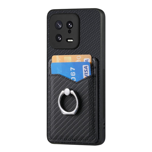 For Xiaomi 13 Carbon Fiber Card Wallet Ring Holder Phone Case(Black) by buy2fix