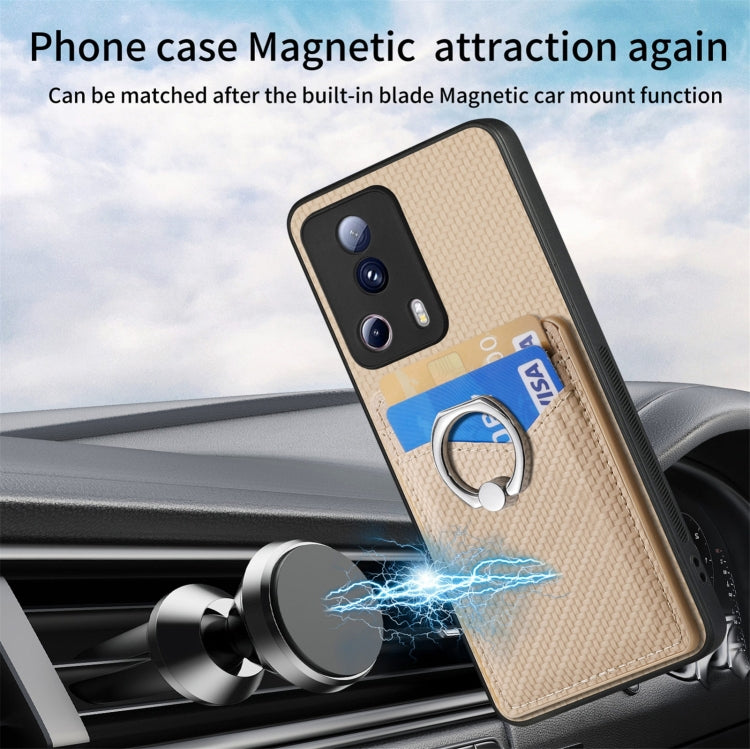 For Xiaomi 12T Pro Carbon Fiber Card Wallet Ring Holder Phone Case(Khaki) by buy2fix