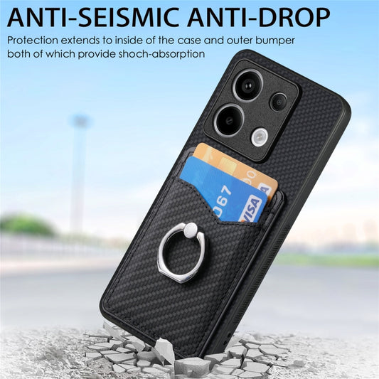 For Xiaomi Redmi Note 13 Pro+ Carbon Fiber Card Wallet Ring Holder Phone Case(Black) by buy2fix