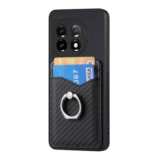 For OnePlus 11 Carbon Fiber Card Wallet Ring Holder Phone Case(Black) by buy2fix