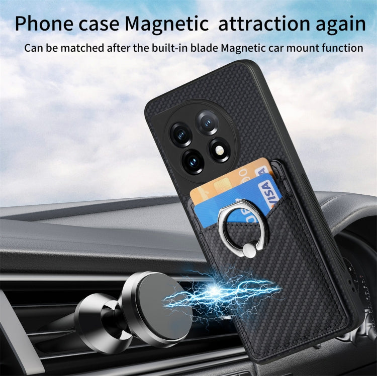 For OnePlus 11 Carbon Fiber Card Wallet Ring Holder Phone Case(Black) by buy2fix