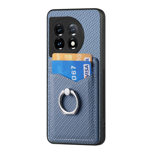 For OnePlus 11 Carbon Fiber Card Wallet Ring Holder Phone Case(Blue) by buy2fix