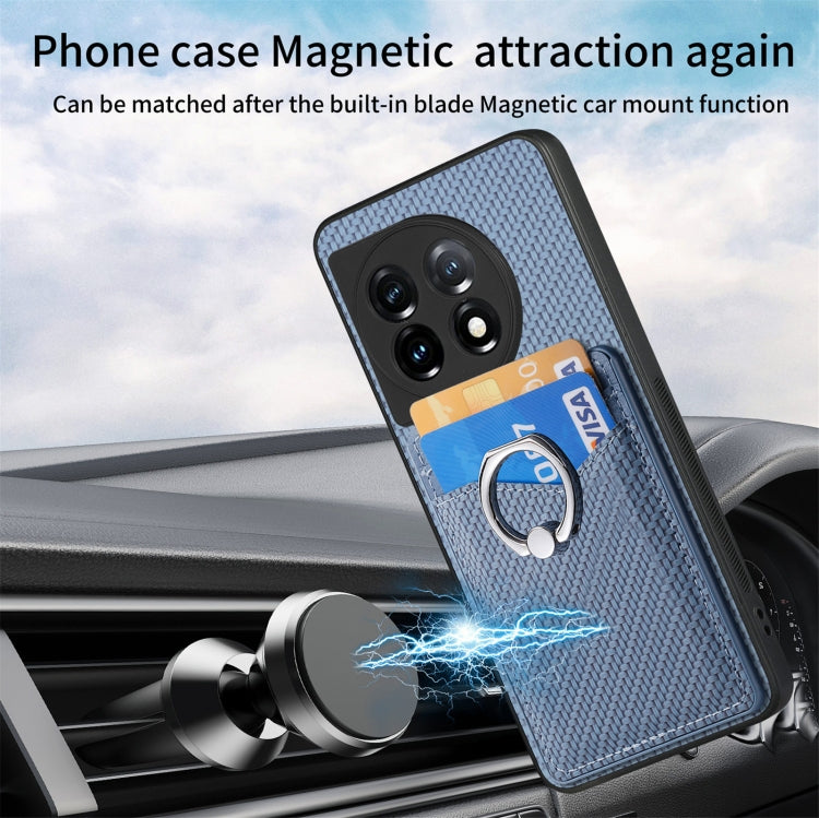 For OnePlus 11 Carbon Fiber Card Wallet Ring Holder Phone Case(Blue) by buy2fix