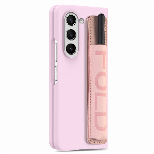 For Samsung Galaxy Z Fold5 5G Integrated Film Wrist Grip Leather Phone Case with Pen Slot(Pink) - Galaxy Z Fold5 Cases by buy2fix | Online Shopping UK | buy2fix