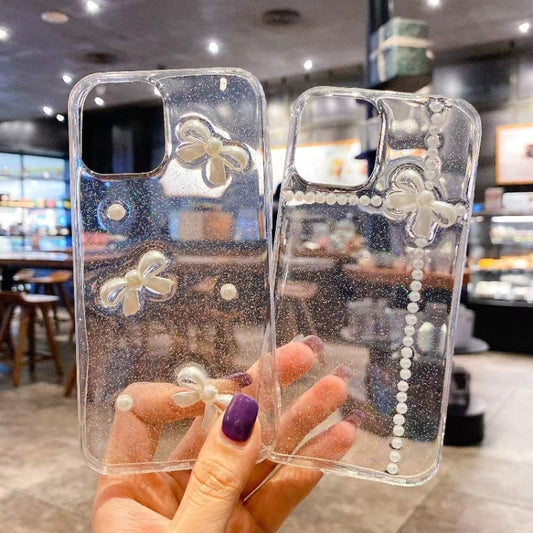 For iPhone 15 Pro Max Pearl Bow Glitter Epoxy TPU Phone Case(Three Knots) by buy2fix