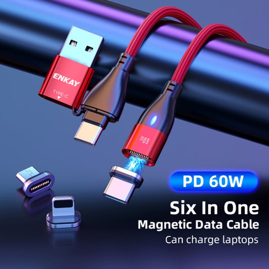 ENKAY 6-in-1 PD60W USB-A / Type-C to Type-C / 8 Pin / Micro USB Magnetic Fast Charging Cable, Cable Length:1m(Red) by ENKAY