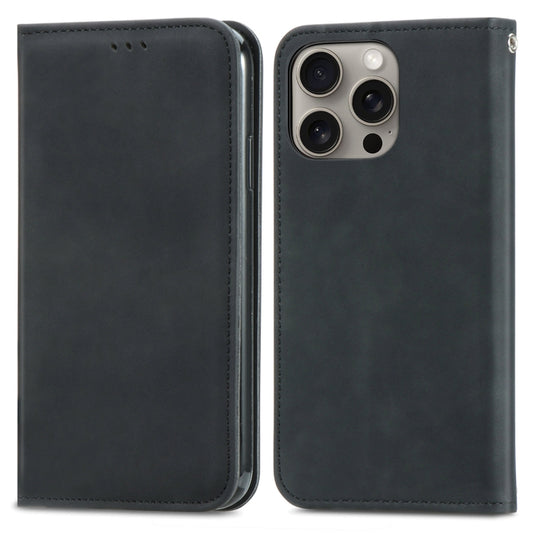 For iPhone 16 Pro Retro Skin Feel Magnetic Flip Leather Phone Case(Black) by buy2fix