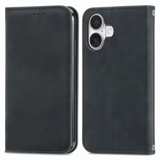For iPhone 16 Plus Retro Skin Feel Magnetic Flip Leather Phone Case(Black) by buy2fix