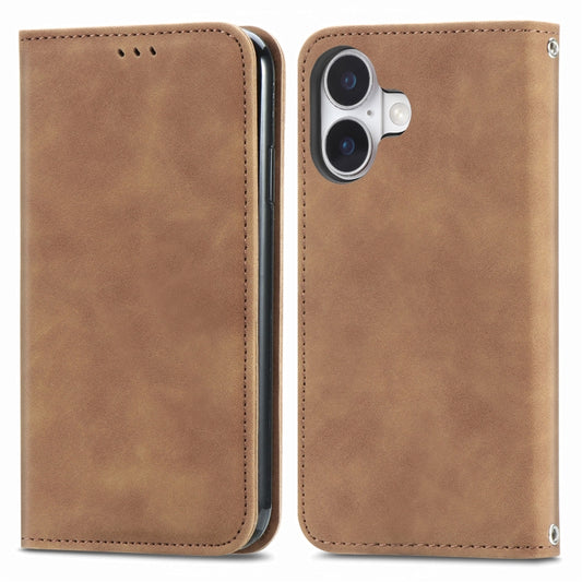 For iPhone 16 Plus Retro Skin Feel Magnetic Flip Leather Phone Case(Brown) by buy2fix