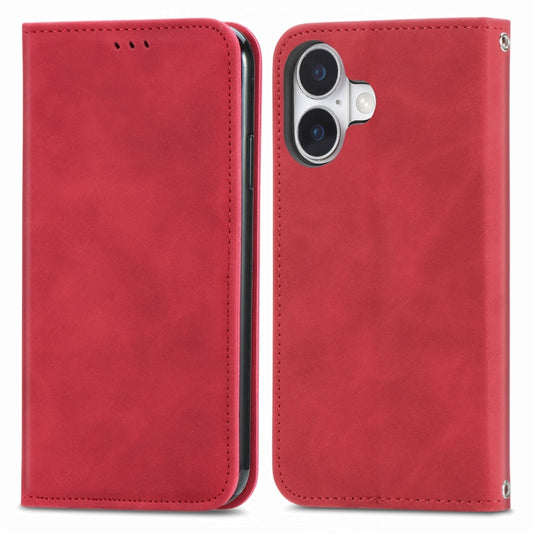 For iPhone 16 Plus Retro Skin Feel Magnetic Flip Leather Phone Case(Red) by buy2fix