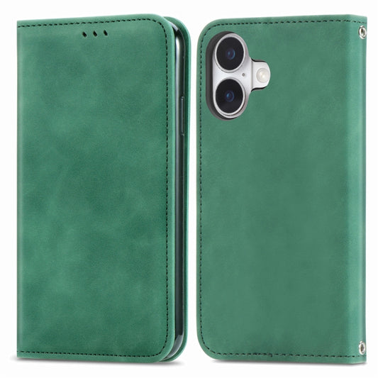 For iPhone 16 Plus Retro Skin Feel Magnetic Flip Leather Phone Case(Green) by buy2fix