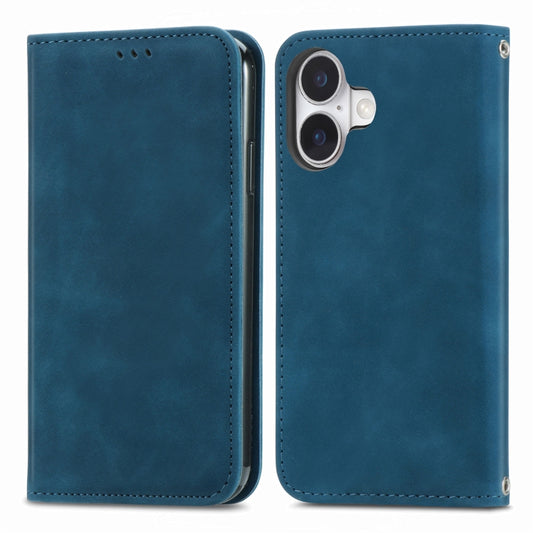 For iPhone 16 Plus Retro Skin Feel Magnetic Flip Leather Phone Case(Blue) by buy2fix