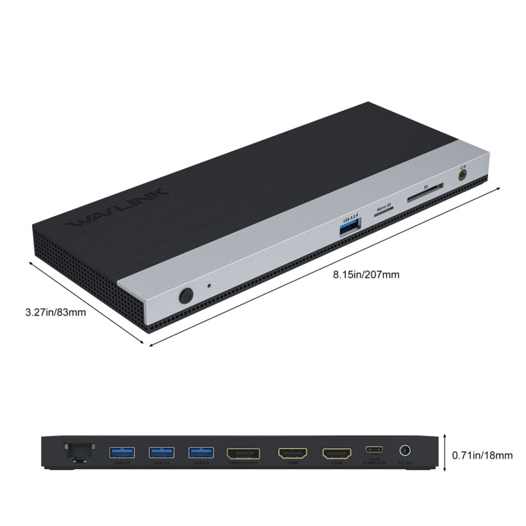 Wavlink UMD05 Display Port HDMI Port RJ45 Ethernet Triple Display MST Laptop Docking Station, Plug:EU Plug - by WAVLINK | Online Shopping UK | buy2fix