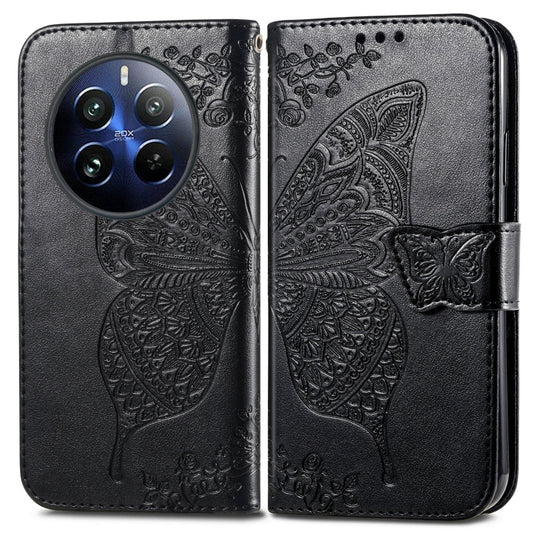 For Realme 12 Pro Butterfly Love Flower Embossed Leather Phone Case(Black) by buy2fix