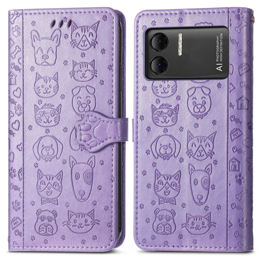 For DOOGEE X98 Pro / X98 Cat and Dog Embossed Leather Phone Case(Purple) by buy2fix