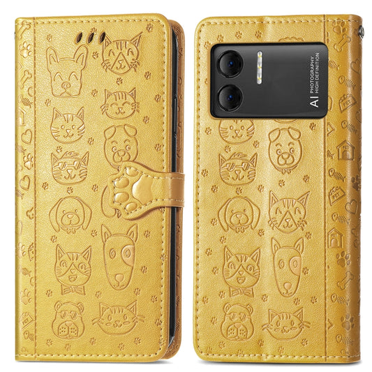 For DOOGEE X98 Pro / X98 Cat and Dog Embossed Leather Phone Case(Yellow) by buy2fix