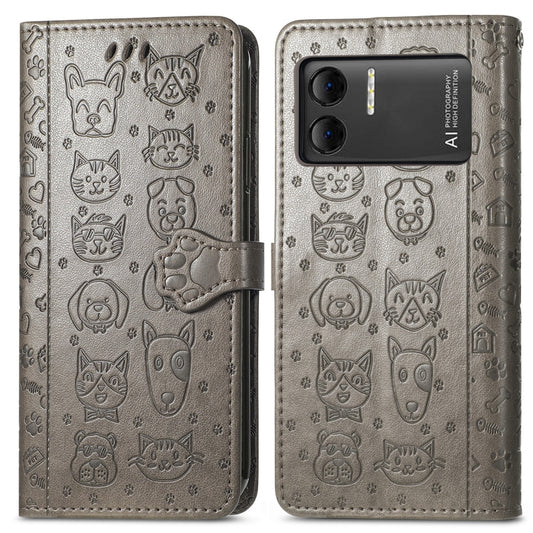 For DOOGEE X98 Pro / X98 Cat and Dog Embossed Leather Phone Case(Grey) by buy2fix