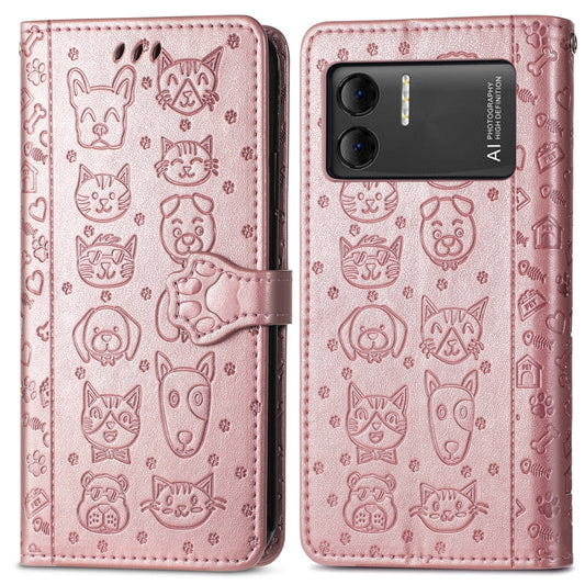 For DOOGEE X98 Pro / X98 Cat and Dog Embossed Leather Phone Case(Rose Gold) by buy2fix