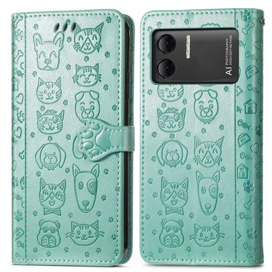 For DOOGEE X98 Pro / X98 Cat and Dog Embossed Leather Phone Case(Green) by buy2fix